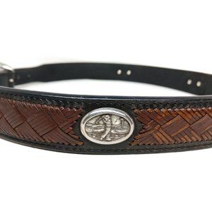 Mens 36 Black Brown Weaved Golf Western Silver Buckle Belt 1996 Vintage